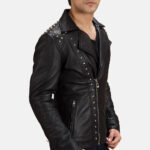 Black Studded | Leather Biker Jacket | Men - Image 3