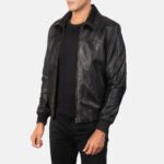 Pearl Black | Bomber Leather Jacket | Men - Image 3