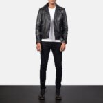 Plain Black | Motorbike Leather Jacket | Men - Image 2