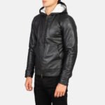 Plain Black | Hooded Leather Jacket | Men - Image 3