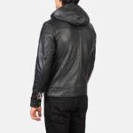Plain Black | Hooded Leather Jacket | Men - Image 4