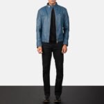 Light Blue | Biker Leather Jacket | For Men