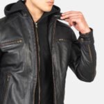 HeroPro Black | Hooded Leather Biker Jacket | Men - Image 2