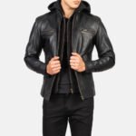 HeroPro Black | Hooded Leather Biker Jacket | Men - Image 4