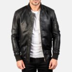 Simple Black | Bomber Leather Jacket | Men - Image 5