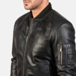 Simple Black | Bomber Leather Jacket | Men - Image 4